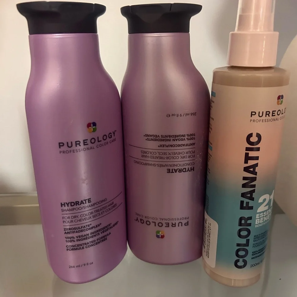 Pureology Hydrate Shampoo Conditioner + Color Fanatic Leave-In Spray Set NEW